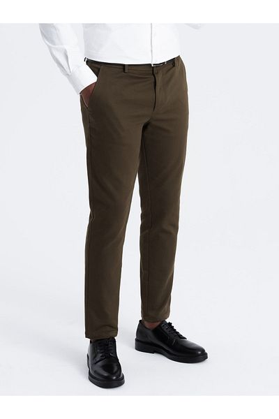OMBRE Herren Slim Fit Chinohose mit feiner Struktur - Dunkelolivgrün V4 OM-PACP-0190 M