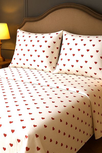 MamCrazy Amour Red Heart 100% Cotton Double Duvet Cover Set – Without Sheets (Duvet Cover + 2 Pillowcases)