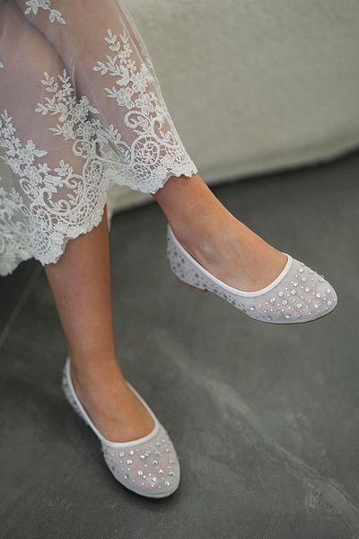 Parponi Barbi Stone Evening Dress Mesh Ballerina White