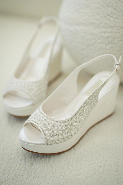 Parponi Bruj Pearl Wedge Heeled Bridal Shoes