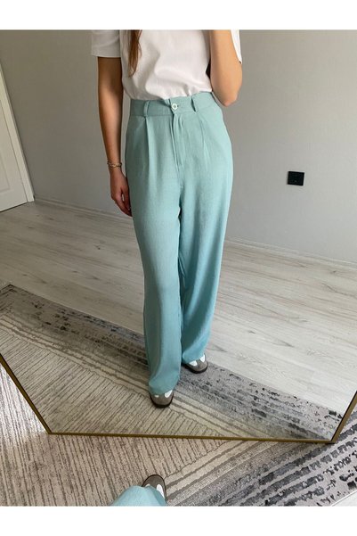 Niceboutique بنطلون بالازو بتفاصيل دقيق وخصر مرتفع