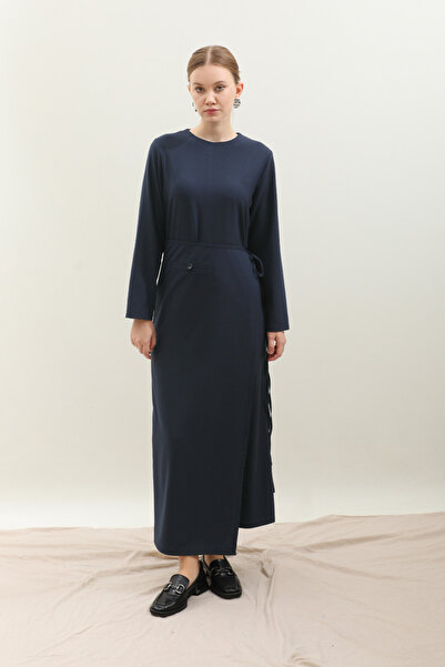 ZÜLAYS Yandan Bağlamalı Etekli Elbise Lacivert