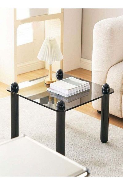 Raffine Square Coffee Table Small Living Room Tempered Glass Table Top Solid Wood Legs Sofa Side Table Low T