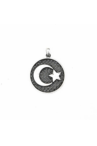 HÜNERTAŞ قلادة رجالية من الفضة على شكل نجمة هلال منقوشة