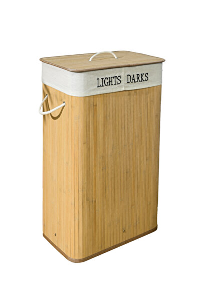 HONEYBEE سلة غسيل متينة من الخيزران ذات قسمين مع غطاء