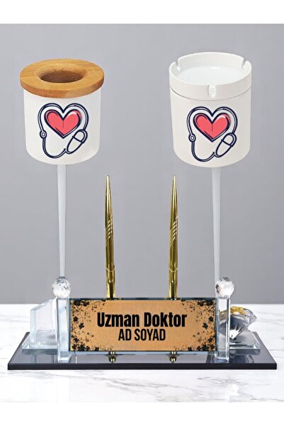 lili hediyelik Doktor İsme Özel Masaüstü İsimlik Masa İsimliği Kalemlik Küllük Ofis Hediyesi Doktora Büro Hediyesi