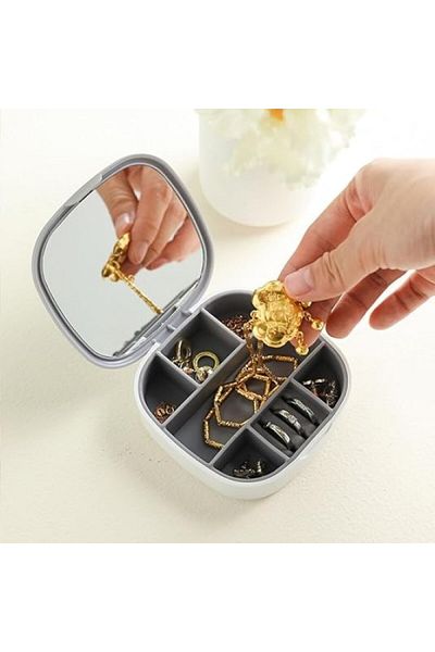 wei inox Jewelry box with mirror, plastic, gray, 10x10x3 cm