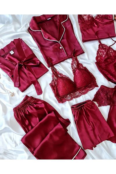 cdh çeyize dair herşey Set de 8 piese din satin uriaș Burgundy