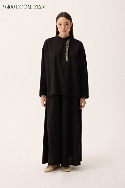 ZÜLAYS Elay Keten Takım Siyah