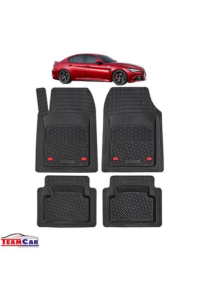 TEAMCAR ® Car Mats Tray Type Compatible Alfa Romeo Giulia (2015+) Black Durable Material