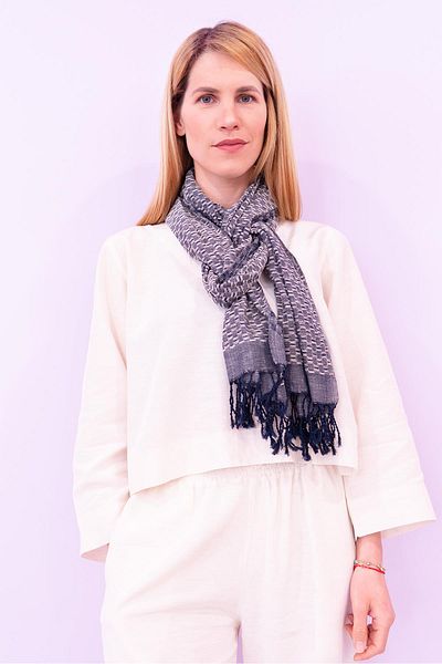 Defne&Apollon İpekçilik Barış Silk Hand-Woven Jacquard Shawl 60 X 190 cm - Cream
