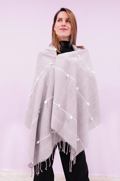 Defne&Apollon İpekçilik Hand Woven Wool Shawl 65 X 205 cm - Gray