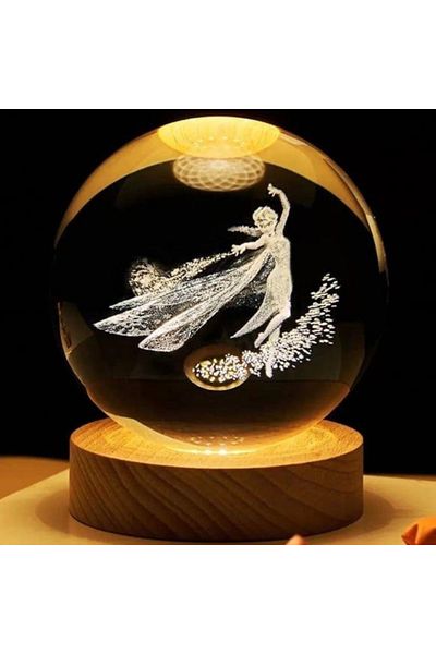 BaoBao 3D Crystal Globe Night Light with Dancing Fairy, 8cm, warm ambient light