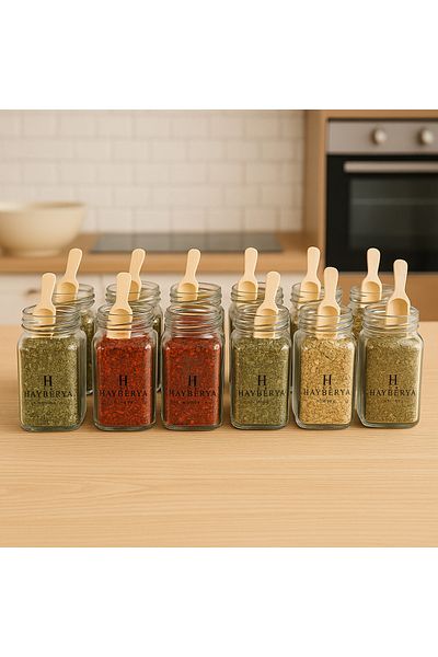 Blissra Set of 12 Glass Spice Jars - Black Lids |   Spoon Compatible 200 ml