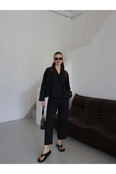 ZENİSO BUTİK Bel Tie Shirt & Blouse Pants Set Women's Double Set