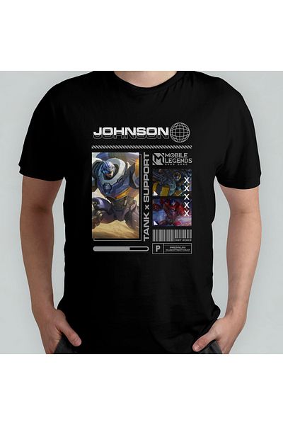 Pixxa Mobile Legends Johnson Unisex 100% Cotton Crew Neck T-Shirt