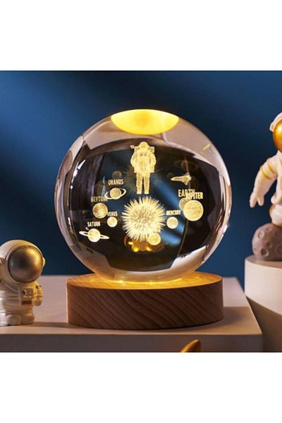 BaoBao 3D Crystal Globe Night Light with Planets and Astronaut, 10cm, warm ambient light