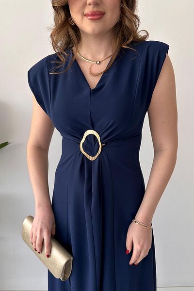 MaziButik Double Slit Padded Dress Navy Blue
