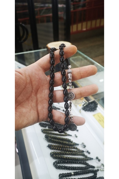 Oltu Erzurum Oltu taşı sade yumurta kesim tek püsküllü 9 mm tesbih