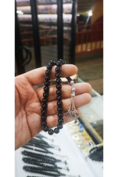 Oltu Erzurum Oltu taşı sade yuvarlak ayyıldız püsküllü 9 mm tesbih