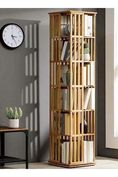 Raffine 6 Layers 360 Degree Rotatable Bookshelf Modern Minimalist Fence Design Floor Bookcase