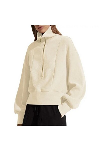 ANGGREK Hanorac supradimensionat, scurt cu fermoar 3/4pentru dama, ANGGREK