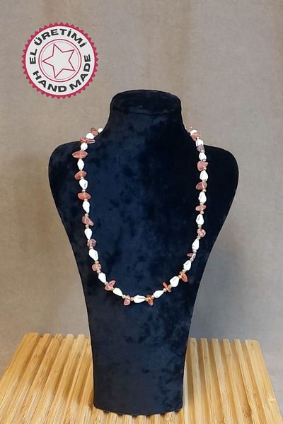 Uretti - Özlem 9422 6787 Handmade Seashell and Strawberry Quartz Stone Necklace