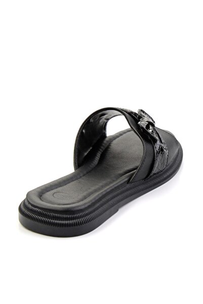 Bambi Siyah Rugan Kroko Kadın Terlik K04761038109