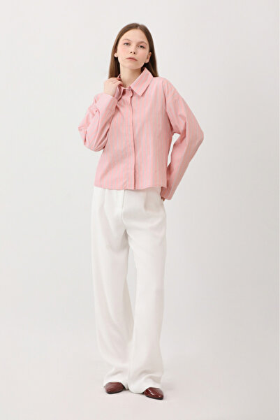 ZÜLAYS Çizgili Kısa Gömlek Toz Pembe