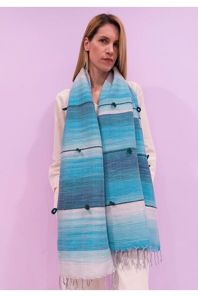 Defne&Apollon İpekçilik Hand-Woven Wool Shawl 65 X 205 cm - Turquoise