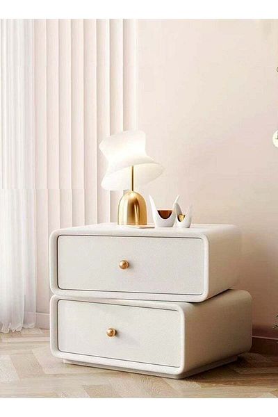 Raffine Modern Design 360 Degree Rotatable Nightstand Wooden Bedside Table with 2 Drawers Strong Solid Wood