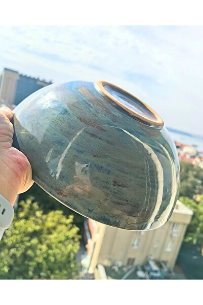 Libra Seramik Mavinin Doğal Tonlarında Tasarlanmış Seramik Kase, Yüksek Isıda Pişmiş, Salata/Meyve Kasesi, 26x9 cm