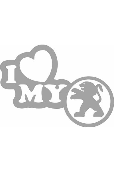 Image Sticker auto, IMAGE, I love my PEUGEOT, argintiu, 23 x 17 cm