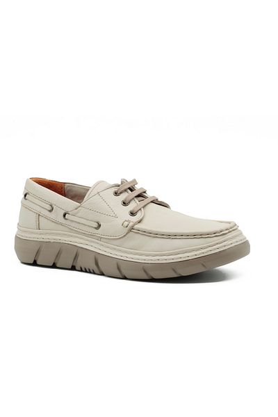 Tuna Genuine Leather Beige Casual Men's Shoes Lace-Up - Eva Sole - 251280
