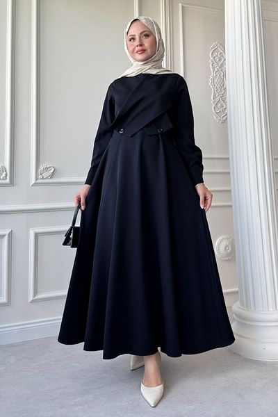 InStyle Cross Cap Detail Dark Navy Blue Bell Dress
