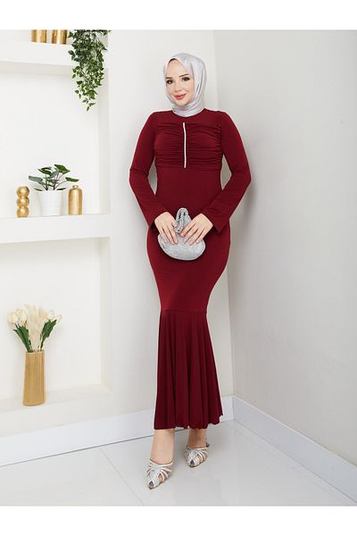 Wual giyim Stone Detailed Fish Form Evening Dress