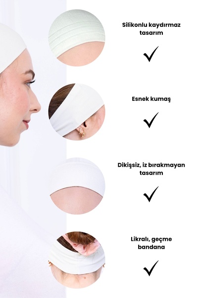 Loggia Non-Slip Silicone Bandana Bonnet Ecru - Women's Hijab Seamless Non-Slip Snap - Sporty Hair Band