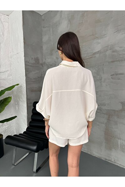 Elif Özbey Butik White Linen Shorts Suit