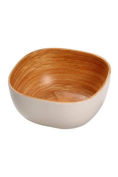Felli Melamine and Bamboo Salad Dressing Bowl White and Brown