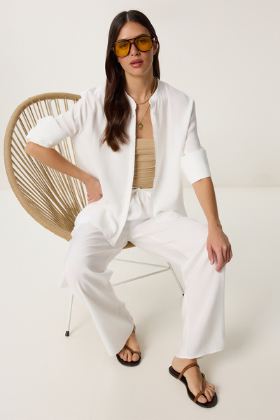 Lovelyİstanbul Modal Gömlek Pantolon Takım BEYAZ LDP0061