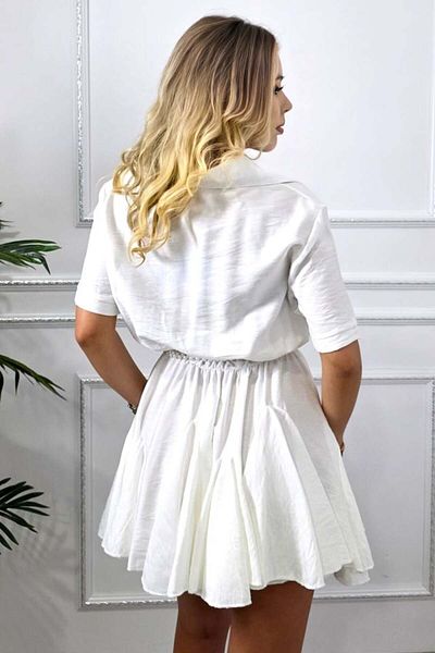 FashionForYou Rochie scurtă, casual, cu volane și revere, model bujor, ALBĂ, mărimea S/M