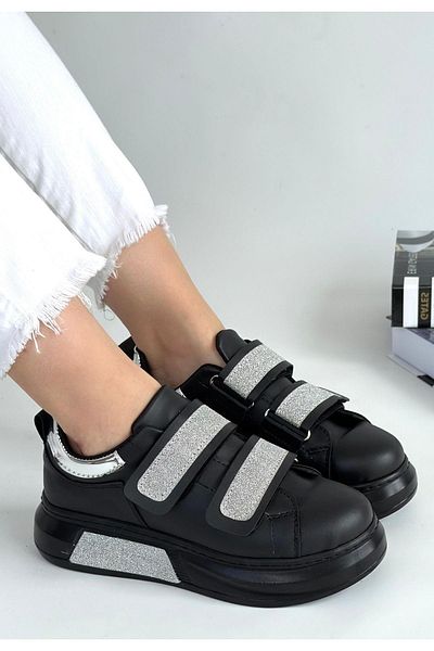Celira Nino Black Skin Glittery Velcro Sneakers