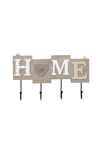 Home Umeras de perete, Home, 4 carlige, Lemn/Metal, 28x16.5 cm, Gri
