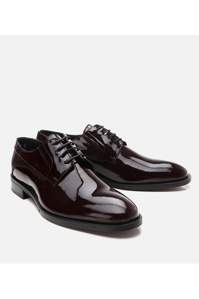 Hotiç Men's Patent Leather Burgundy Stylish Classic Shoes