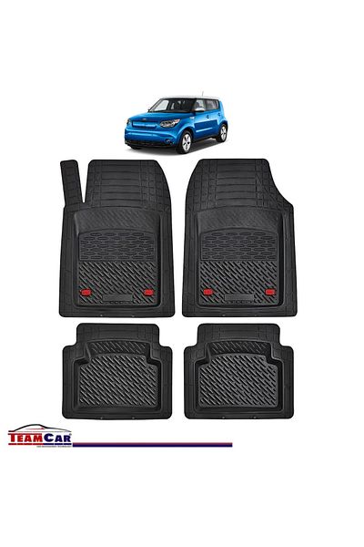 TEAMCAR ® Car Mats Tray Type Compatible With Kia Soul Ii (2013–2019) Black Durable Material