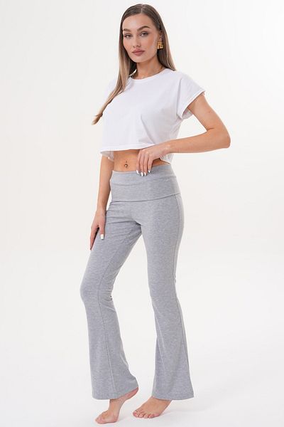 GENIUS STORE Pantaloni de damă Pantaloni din bumbac din jerseu cu picioare spaniole PANTALONI CU TALEA ÎNALTĂ