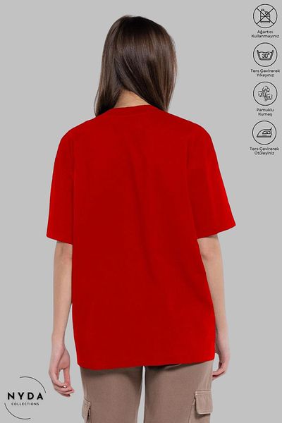 Nyda Collections Women's Crew Neck Sea Themed Printed Cotton Oversize Short Sleeve T-Shirt