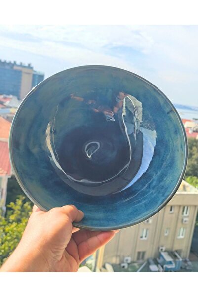 Libra Seramik Mavinin Doğal Tonlarında Tasarlanmış Seramik Kase, Yüksek Isıda Pişmiş, Salata/Meyve Kasesi, 26x9 cm