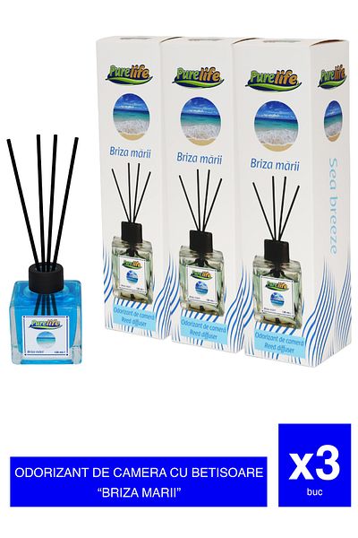 PureLife Set 3 x Odorizant de cameră cu bețișoare PureLife – Briza Mării – 120 ml