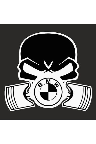 Image Car sticker, IMAGE, Piston skull BMW, white, 22 x 20 cm